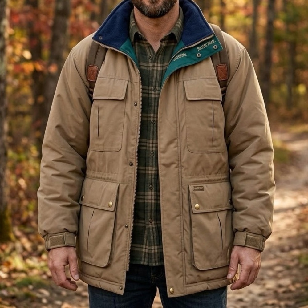 Pacific Trail Tan Heavyweight Utility Trail Parka Jacket Rugged Hiking Vintage